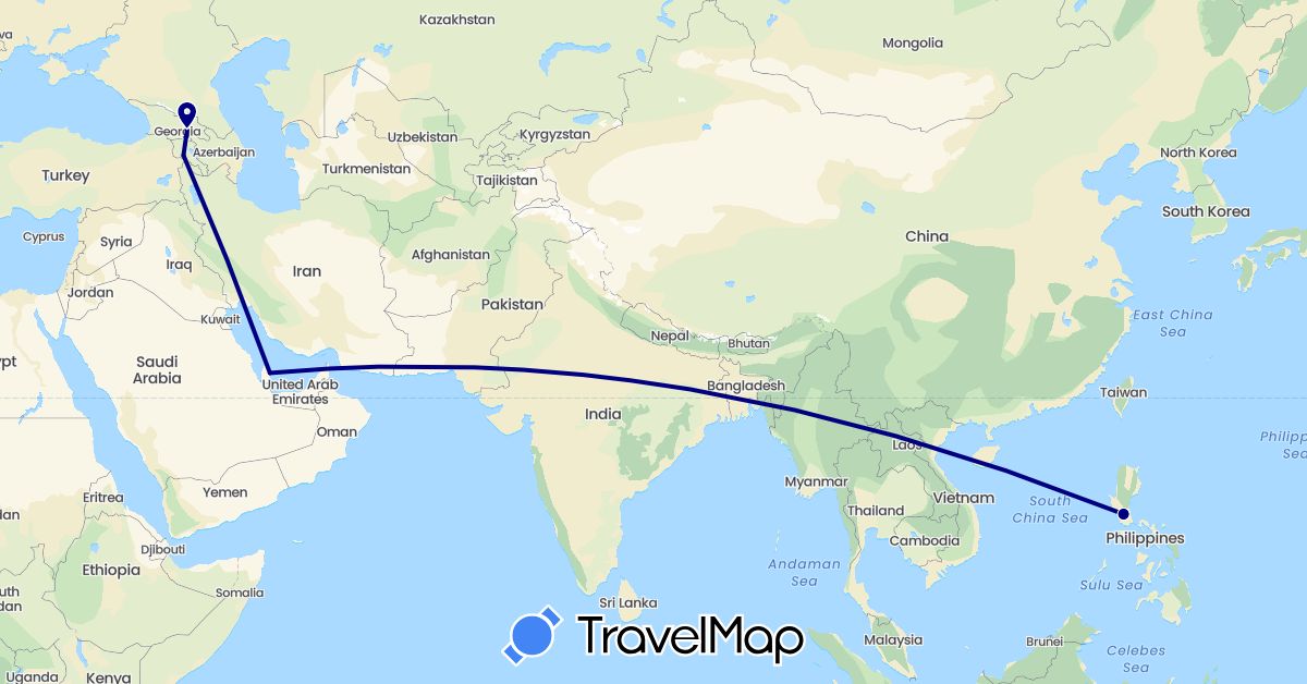 TravelMap itinerary: driving in Armenia, Georgia, Philippines, Qatar (Asia)